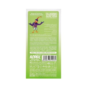 کاندوم خیلی نازک  کدکس مدل CLASSIC ALOE VERA  حاوی عصاره آلوئه ورا و روان کننده قوی بسته ۱۲ عددی