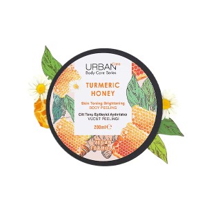 اسکراب بدن روشن‌کننده و یکدست‌کننده اوربن کر مدل TURMERIC HONEY حاوی زردچوبه و عسل حجم ۲۰۰ میل