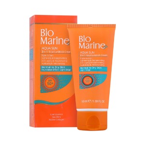 کرم ضد آفتاب روشن کننده و ضد چروک بایومارین مدل AQUA SUN با SPF50 مناسب پوست های خشک و نرمال حجم ۵۰ میل