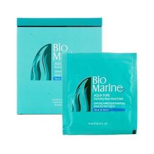 ماسک گلی تصفیه کننده صورت و گردن بایومارین مدل AQUA PURE حاوی کائولن و عصاره جلبک‌های دریایی بسته ۳ عددی