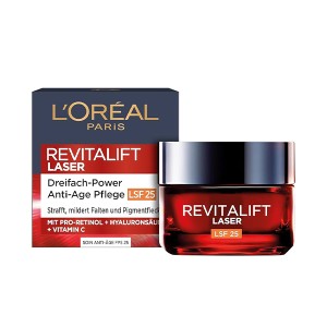 کرم روز ضدچروک لورآل مدل REVITALIFT LASER با ویژگی سفت‌کنندگی پوست و حاوی پرو رتینول و هیالورونیک اسید با فاکتور محافظتی LSF 25 حجم ۵۰ میل