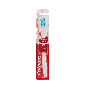 مسواک کلگیت مدل Visible White 360 با برس متوسط و پد پاک کننده زبان و مخاط دهان (تنوع رنگی رندوم)