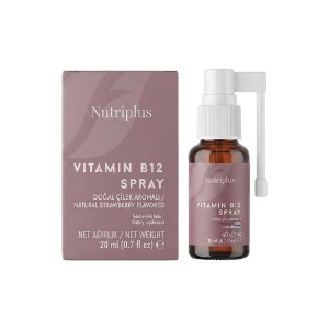 اسپری ویتامین B12 نوتری پلاس مدل Vitamin B12 Spray حاوی ۱۰۰۰mcg متیل کوبالامین با طعم طبیعی توت‌فرنگی حجم 20ml