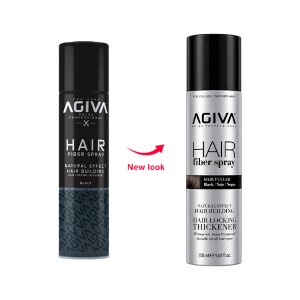 اسپری پرپشت‌کننده و فیبر مو آگیوا مدل HAIR FIBER SPRAY رنگ مشکی (Black) مناسب انواع مو با جلوه طبیعی و ضدآب حجم ۱۵۰ میل