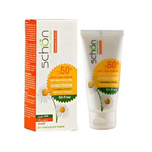 کرم ضدآفتاب بی‌رنگ فاقد چربی شون با SPF50 حاوی عصاره بابونه مناسب پوست چرب و مختلط حجم 50ml