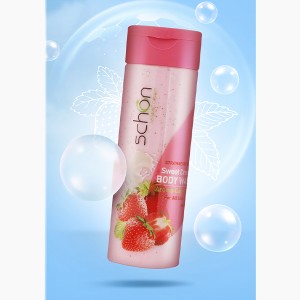 شامپو بدن کرمی مرطوب‌کننده و درخشان‌کننده شون مدل Strawberry & Milk حاوی عصاره توت فرنگی و پروتئین شیر مناسب انواع پوست حجم 300ml