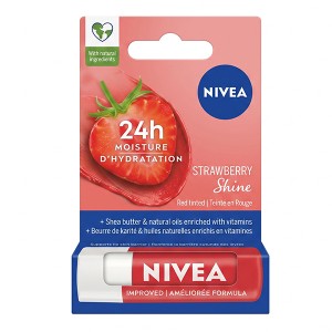 بالم لب نرم‌کننده و درخشان‌کننده نیوآ مدل Strawberry Shine با رنگ ملایم و SPF 15 وزن 4.8 گرم