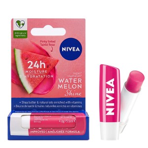 بالم لب نرم‌کننده و درخشان‌کننده نیوآ مدل Watermelon Shine با رنگ صورتی ملایم و SPF 15 وزن 4.8 گرم