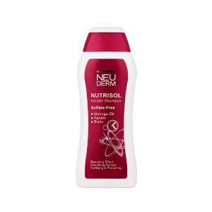 شامپو موهای کراتینه‌شده نئودرم مدل Nutrisol Keratin فاقد سولفات تثبیت‌کننده و ضد وز حجم 300ml