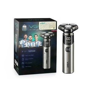 ماشین اصلاح و ریش‌تراش چرخشی ضدآب وی جی آر مدل VGR V-321 با تیغه‌های شناور سه‌بعدی، نمایشگر دیجیتال LED و خط‌زن سرخود