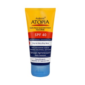 کرم ضدآفتاب رطوبت‌رسان SPF40 آردن آتوپیا حاوی سرامید و اسید هیالورونیک مناسب پوست‌های خشک و خیلی خشک حجم ۵۰ میل