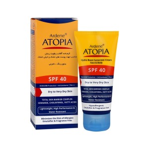 کرم ضدآفتاب رطوبت‌رسان SPF40 آردن آتوپیا حاوی سرامید و اسید هیالورونیک مناسب پوست‌های خشک و خیلی خشک حجم ۵۰ میل