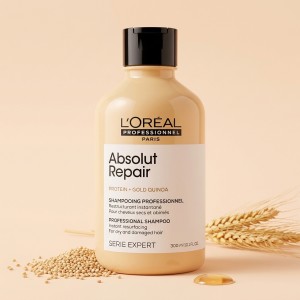 شامپو لورآل مدل Absolut Repair Protein Gold Quinoa از سری Expert، برای موهای شکننده و آسیب‌دیده