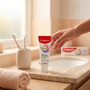 خمیر دندان سفید کننده کلگیت Total Plaque Pro-Release با فلوراید برای استحکام مینای دندان