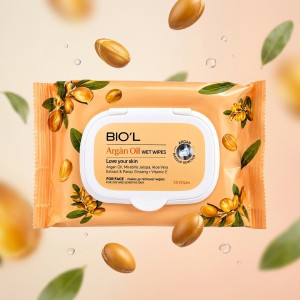 دستمال مرطوب پاک کننده آرایش بیول مدل Argan Oil مناسب پوست خشک و حساس بسته ۲۰ عددی