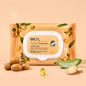 دستمال مرطوب بیول Argan Oil مناسب پوست خشک و حساس، حاوی ویتامین E و عصاره لاله عباسی
