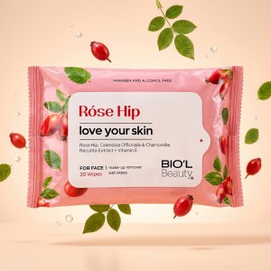 دستمال مرطوب صورت بیول Rose Hip با عصاره رز هیپ و ویتامین E