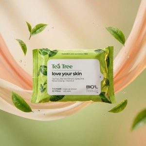 دستمال مرطوب پاک کننده آرایش بیول مدل Tea Tree مناسب پوست چرب بسته ۲۰ عددی