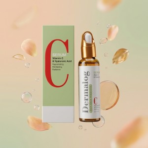 سرم روشن کننده و ضد لک صورت درمالوگ مدل Vitamin C And Hyaluronic Acid با ویتامین C پایدار