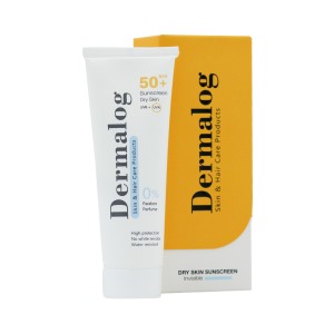 کرم ضد آفتاب بی رنگ درمالوگ مدل Dry Skin SPF50 مناسب پوست خشک حجم ۵۰ میل