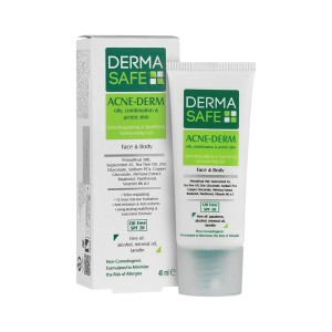 ژل مرطوب کننده درماسیف مدل ACNE-DERM مناسب پوست چرب و مختلط دارای آکنه دست و صورت حجم ۴۰ میل