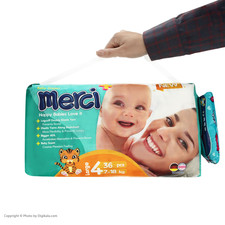 پوشک بچه مرسی کد 002 سایز 4 بسته 36 عددی به همراه دستمال مرطوب