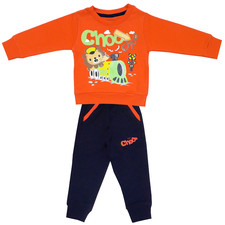 ست سویشرت و شلوار پسرانه طرح شیر و قطار کد 3120 رنگ نارنجی