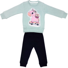 ست سویشرت و شلوار دخترانه طرح اسب تک شاخ کد 3029 رنگ سبز آبی