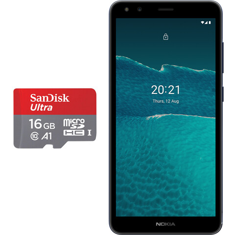 گوشی موبایل نوکیا مدل C1 2nd Edition 2021 دوسیم کارت ظرفیت 16 گیگابایت و رم 1 گیگابایت به‌همراه کارت حافظه‌ microSDHC سن دیسک مدل A1 ظرفیت 16 گیگابایت