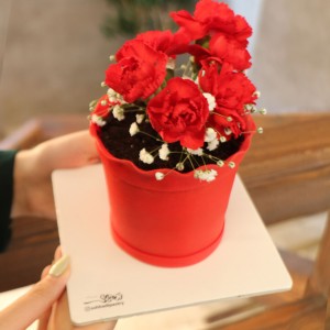 کیک گلدان قرمز