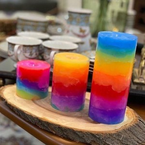 شمع ست استوانه ای مرمریت رنگ رنگین کمانی