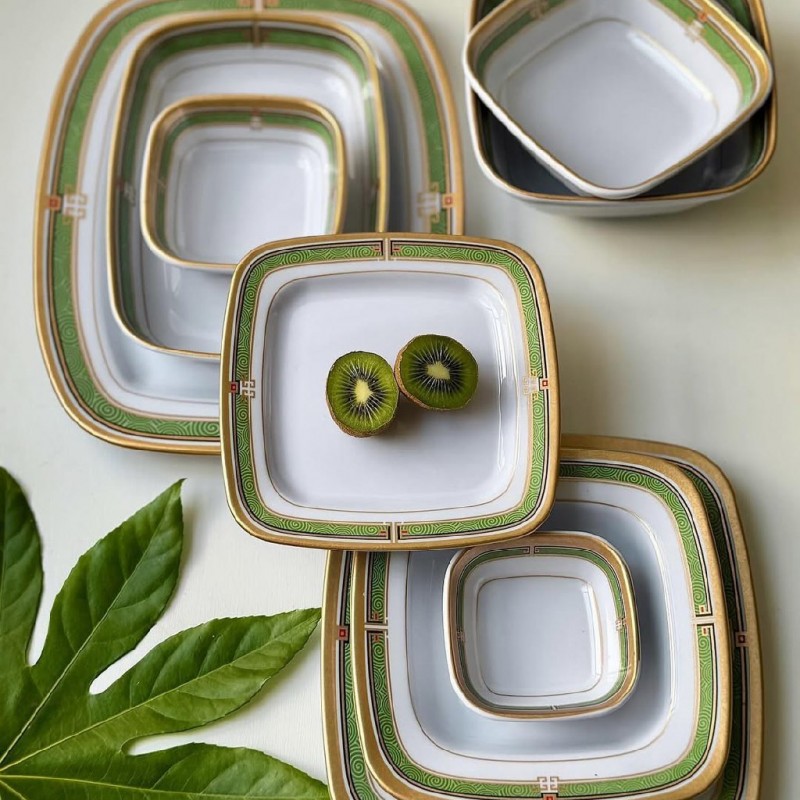 سرویس 41 پارچه شش نفره چهارگوش ملامین تورزن طرح زمرد