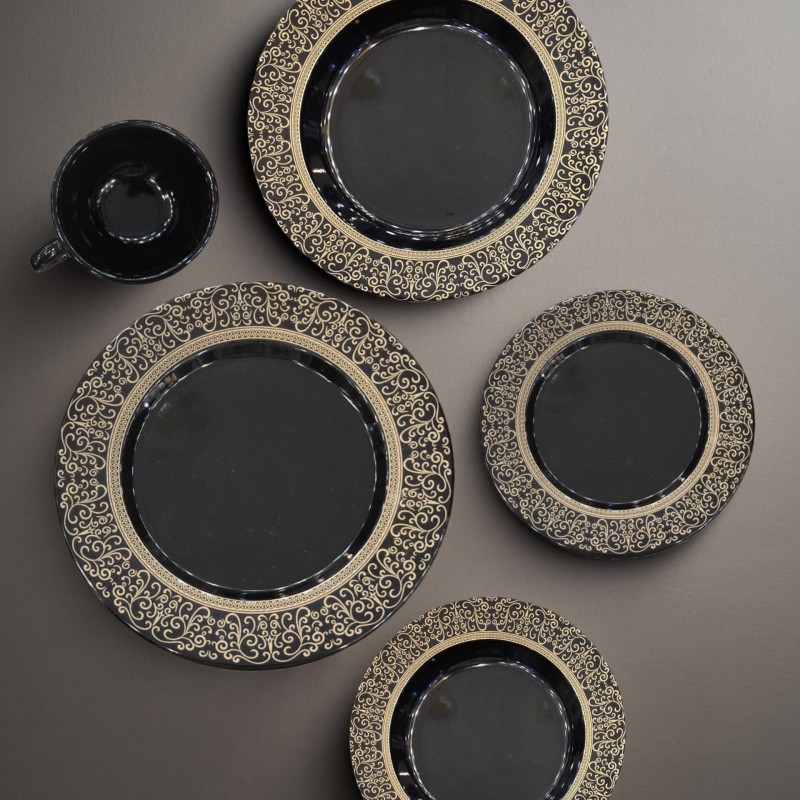 سرویس ۴۱ پارچه گرد |طرح فیروزه مشکی | تورزن