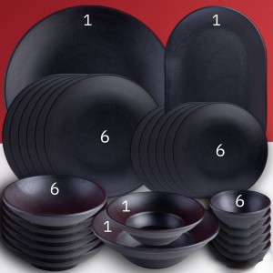 سرویس 28 پارچه شش نفره مشکی مات ملامین تورزن