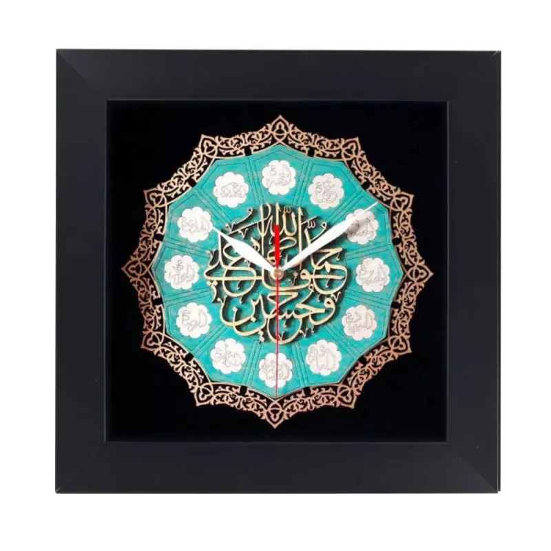 ساعت دیواری چوبی پنج تن معرق کد TJ020