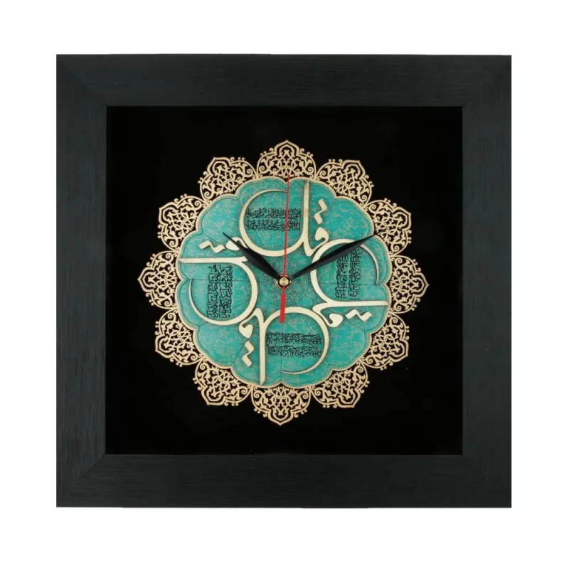 ساعت دیواری چوبی چهار قل معرق کد TJ039