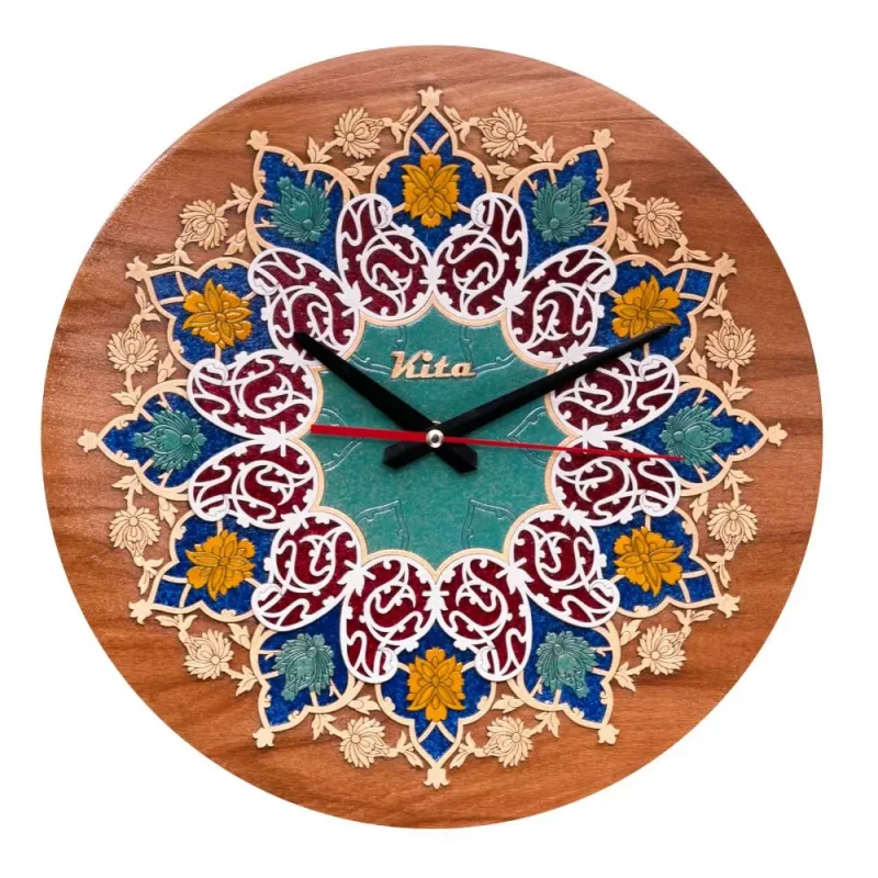ساعت دیواری  معرق چوبی طرح گل کد CK611f