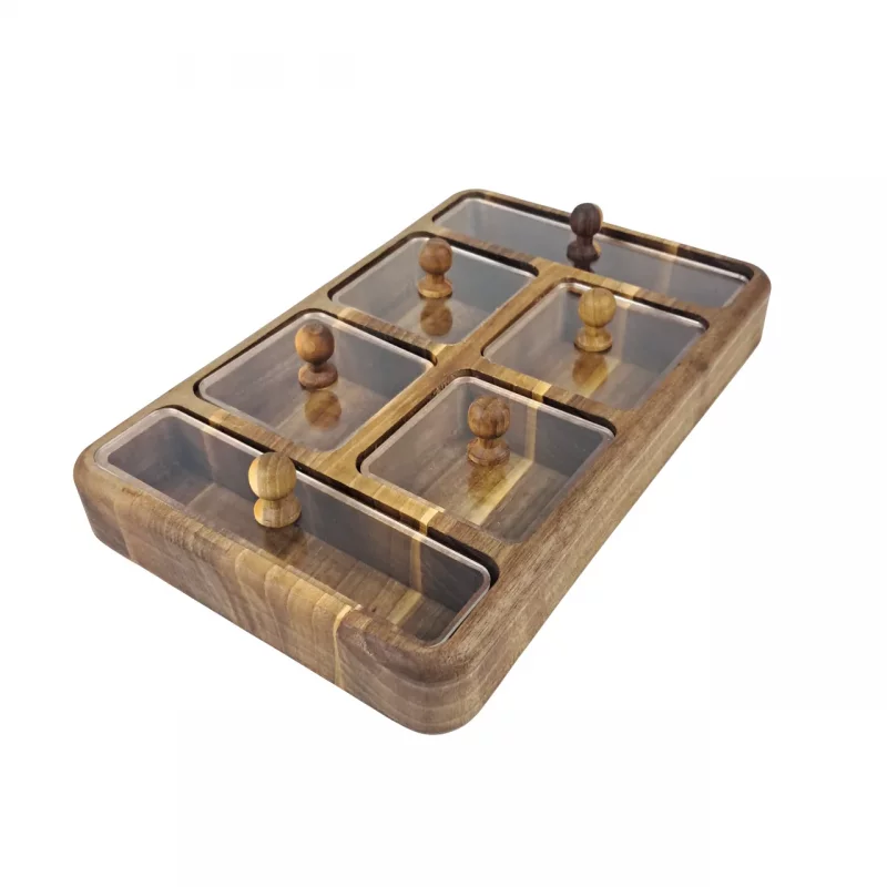 جعبه پذیرایی مستطیل 6 خانه چوب گردو کد WD6173