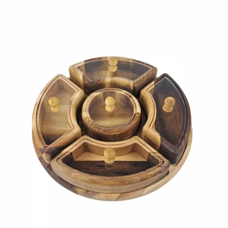 جعبه پذیرایی گرد 5 خانه گردو  کد WD6238