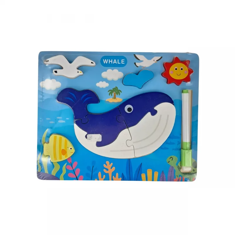 پازل چوبی کودک طرح نهنگ همراه ماژیک کد WD6231