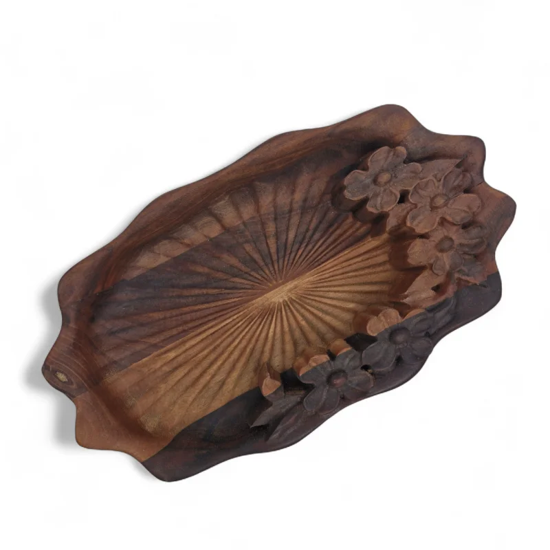 دیس چوبی منبت گل دار کد WD6348