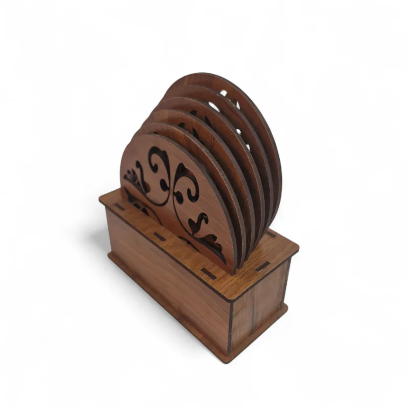 زیر لیوانی چوبی گرد طرح گل کد WD6366