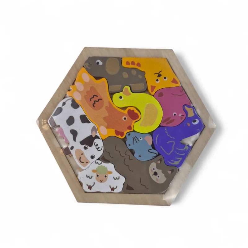 پازل چوبی 6 ضلعی طرح حیوانات کد WD6390