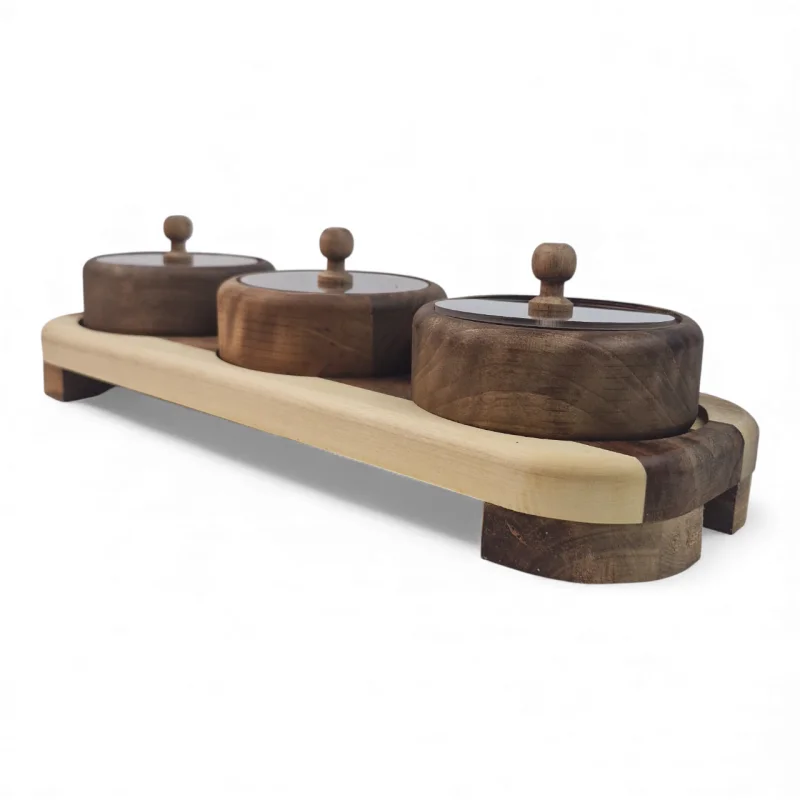 جعبه پذیرایی چوبی گرد درب پلکسی سه خانه کد WD6426