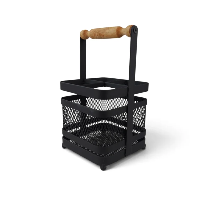 جا قاشقی مربع ۴ خانه مشبک با دسته چوبی کد WD7002