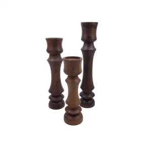 شمعدان چوبی رومیزی سه تایی گردو کد WD5932