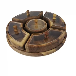 جعبه پذیرایی گرد 5 خانه گردو  کد WD6238