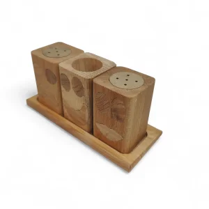 ست نمکدان فلفلدان و جا خلالی چوبی کد WD6305