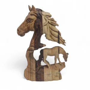 مجسمه اسب و کره اسب چوبی کد WD6313