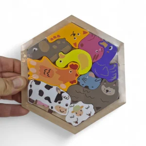 پازل چوبی 6 ضلعی طرح حیوانات کد WD6390
